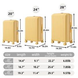 TREATLIFE HOME Convenient Travel with ABS Spinner Wheel Luggage, Carry-On Suitcase with USB Port, Cup Holder, and Phone Holder, Yellow
