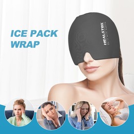 HEALSTOK Cold Hat, Ice Cap, Ice Head Wrap, Cold & Hot Therapy Reusable 360 Compression Flexible Ice Pack Head Wrap, Cold Head Park Wrap. Grey