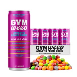 GYM WEED Athletic Focus Drink with KSM-66 Ashwagandha, Lion's Mane Mushroom, L-Theanine, 200mg Green Tea Caffeine with Natural Sweeteners Brain Candy Flavor, 12 Pack