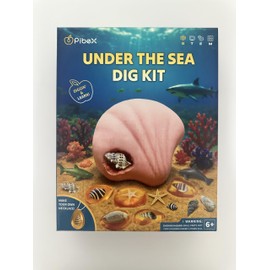 PIBEX Under-The-Sea Dig Kit – Dig & Discover 18 Real Shell Fossils, Amber Jewelry & Sea Animal Creatures – Ocean Necklace Making & STEM Excavation Activity Toy for Kids Ages 6+