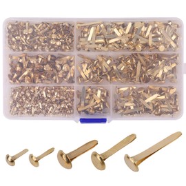 Trimming Shop 500 Pieces Metal Split Paper Fixing Pins Round Head Split Pins Brads with Storage Box for Crafts Toy Making Document Fastener - Various Sizes, Gold