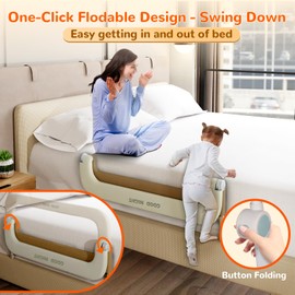 Deeteck Bed Guard Rail for Toddlers - 47" Adjustable Heights & Folding up Portable Bed Railing for Baby - Toddler Bed Rails Guard for Crib, Twin, Bunk,Full Size, Queen & King Bed