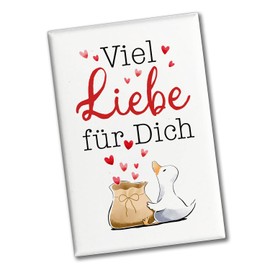 Duck Souvenir Magnet Square with Saying Viel Liebe für Dich Valentine's Day Lucky Charm Romantic Love Message Girlfriend Greetings Ideal Valentine's Gift