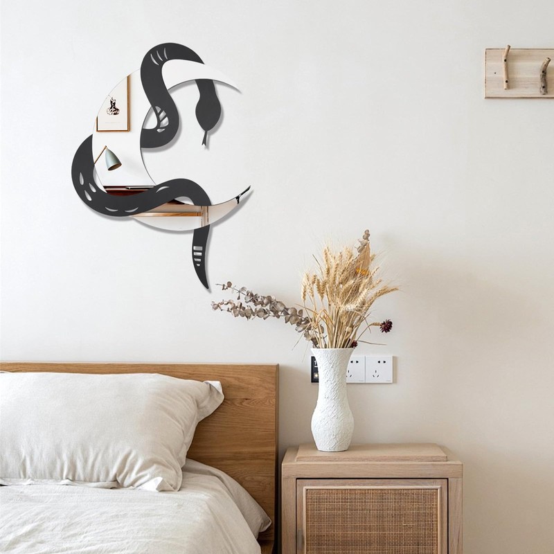 OYEFLY Black Snake and Crescent Moon Mirror Wall Decor,Gothic Snake