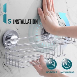 TAILI Rustproof Shower Shelf Bathroom Shelf No Drilling Shower Shelf Suction Cup Shower Caddy Suction Cup Shower Accessories with Hooks & Soap Holder Shower Shelf Organiser for Kitchen Bathroom Pack