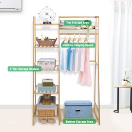 Ufine Bamboo Garment Rack 7-Tier Storage Shelves Clothes Hanging Rack, Heavy Duty Clothing Rack Minimalism Wardrobe Closet Organizer