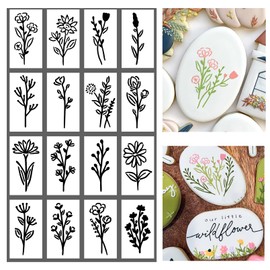 16Pcs Scroll Tile Small Wildflower Flower Cookie Stencils for Baking, Royal Icing, Sugar Cookie, Art Cards Decorating Tools ﻿