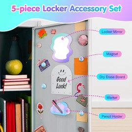 MoKo Locker Accessories Set, 5 in 1 Back to School Supplies College Essentials Includes Magnetic Acrylic Board, Locker Mirror, Markers Holder,Marker Pens and Locker Magnets