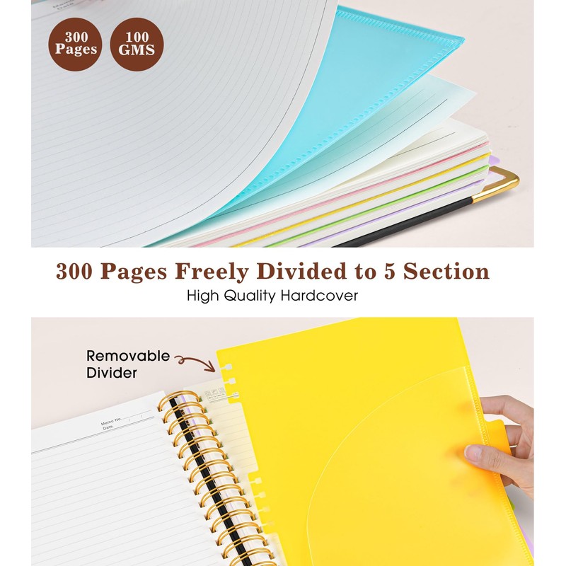 Hardcover Large Spiral Notebook 8.5" x 11" with Removable Dividers