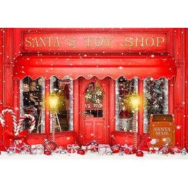 Haosphoto Santa's Toy Shop Backdrop for Photography 7X5FT Heavy Snow Backdrops Candy Cane Gifts Snowflakes Xmas Background for Kids Merry Christmas and Happy New Year Photo Studio Props Vinyl HS903
