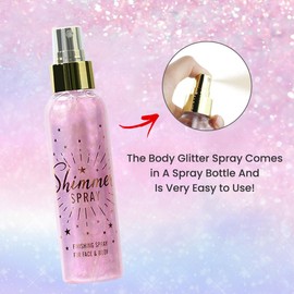 Glitter Spray For Hair And Body, Glitter Body Spray, Glitter Spray For Clothes, Quick-Drying Waterproofing Body Shimmer Spray Suitable For Stage Makeup, Festival Rave 3.72fl Oz (Pink)