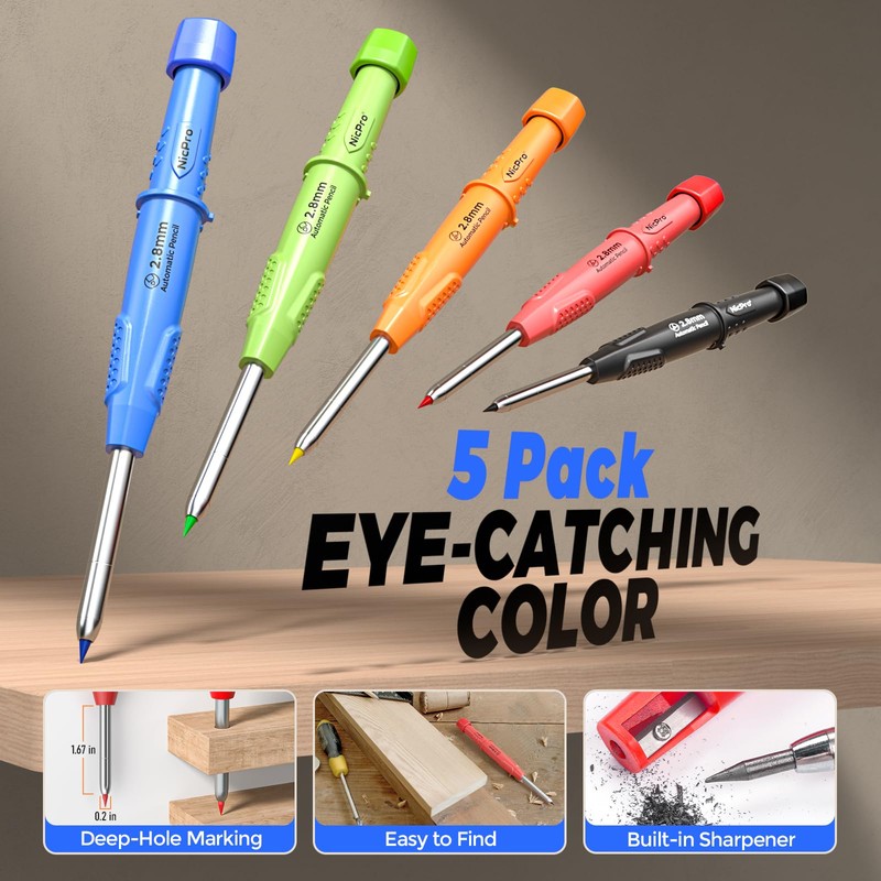 Nicpro 44 Pack CP3000 Carpenter Pencils with Sharpener, Mechanical Carpenter