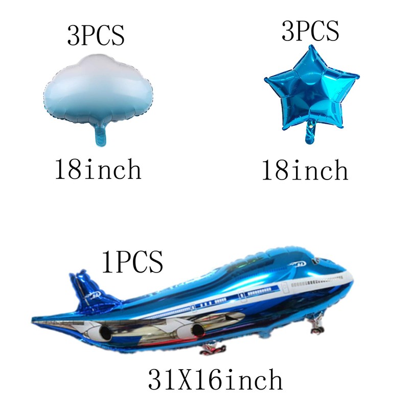 31inch Large Airplane Blue Party Decoration Happy Birthday Balloons 7Pcs