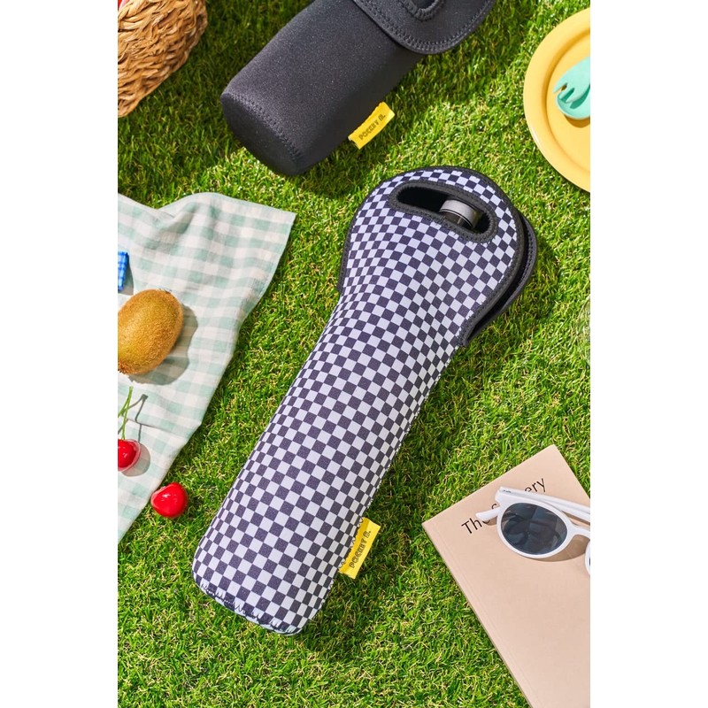 Single Wine Carrier Tote Bag (Checkered) (black white)