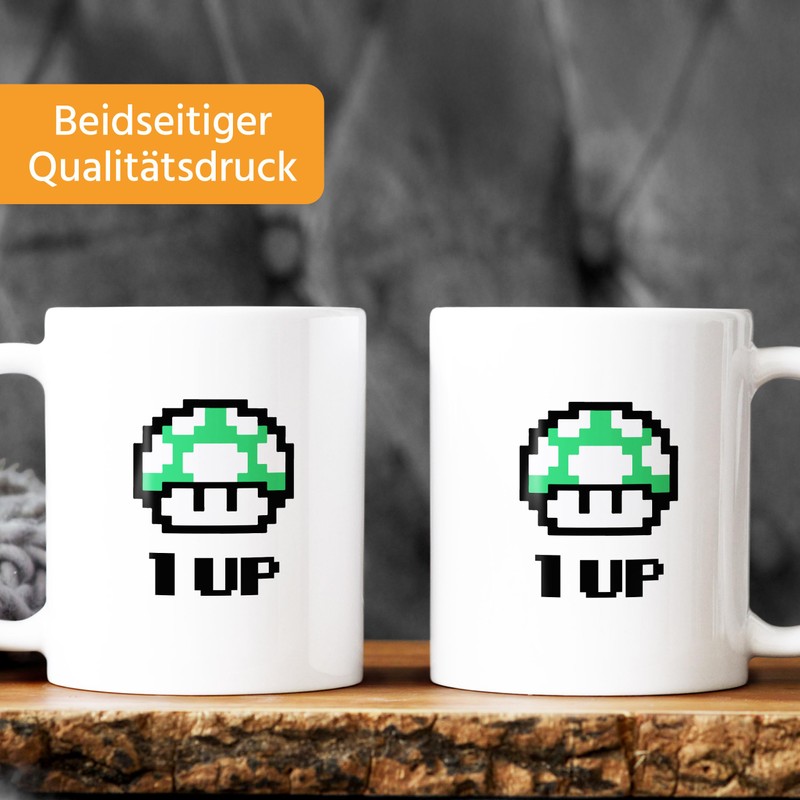 MoonWorks Coffee Cup Birthday Retro Pixel Mushroom 1-Up Mushroom Level-Up
