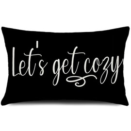 Pillow Cover 12x20 Let's GET Cozy Throw Pillow Cushion Case Black Farm Decor Seasonal Outdoor Decorative Recotangle Lumbar Linen Farmhouse Decor for Home Sofa Bed Couch