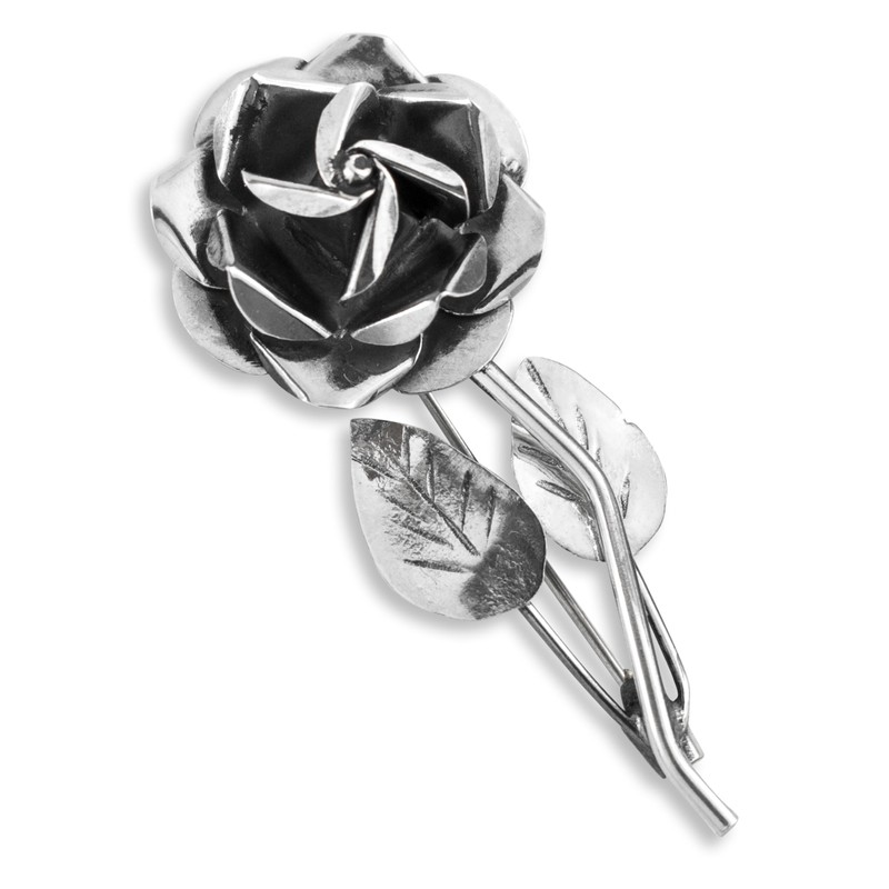 Prendedor Rosa Pavonada de Plata, 4,6 cm, Joyería Artesanal Mexicana