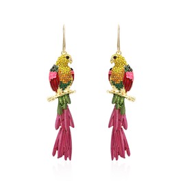 Just Follow Colorful Parrot Dangle Earrings Shining Rainbow Rhinestone Drop Earrings Bohemian Animal Bird Earrings for Women Jewelry (Color)