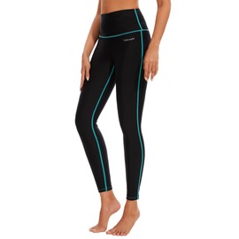 Ubestyle UPF 50+ High Waist Women's Printed Swim Pants Swim Leggings Beach Vacation Rash Guard Pants Sun Protective (UBT3001BLUESTITCHINGXL)