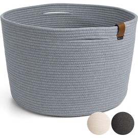 DENJA & CO Extra Large Woven Basket for Storage | Organize Pillows, Toys, and Laundry | Cotton Rope Storage Basket for Blankets, Towels and Nursery Storage | Light Gray (21 inches x 13.8 inches)