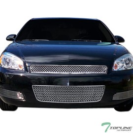 TLAPS 7422439597570 Compatible With 2006-2013 Chevy Impala / 2014-2016 Limited Chrome Mesh Upper + Lower Front Bumper Grill Grille