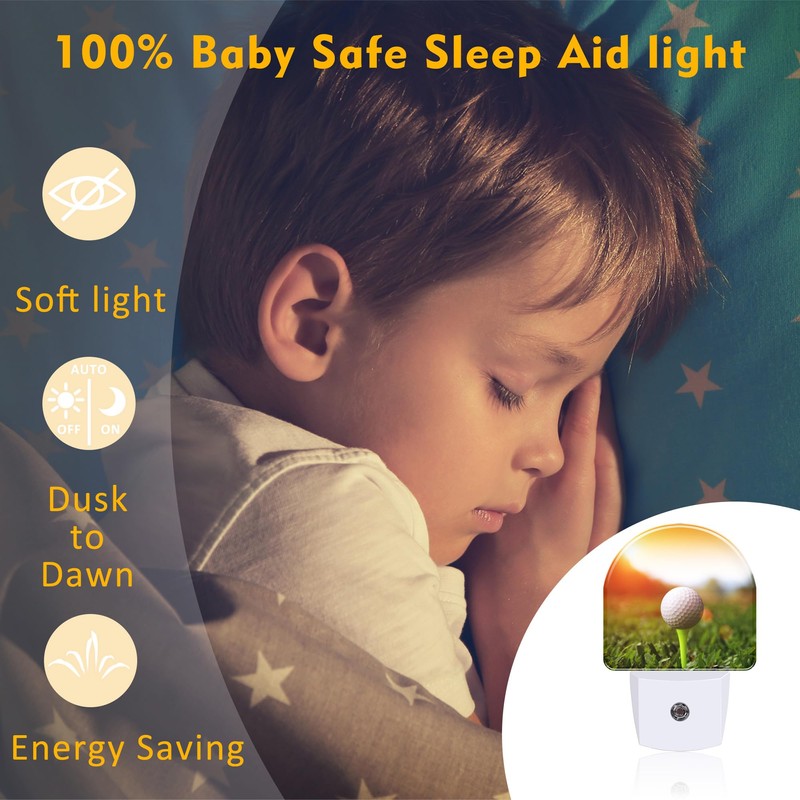 sndheke Golf Ball on tee Night Light, Green Grass Sunset