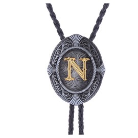 HUABOLA CALYN Vintage Bolo tie for Men Western Cowboy Native American Initial Letter ABCDJMR to Z Costume Bolo ties for Women (N)