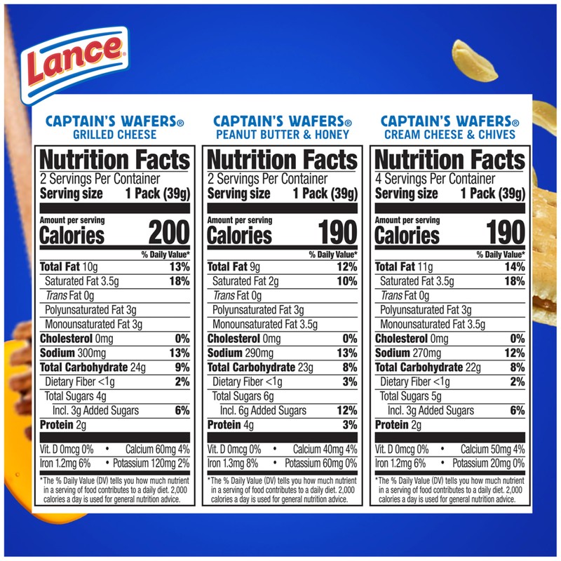 Lance Sandwich Crackers, Captain's Wafers, Variety Pack, 8 Individual Packs,