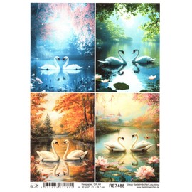 Josys Bastelmärchen Rice Paper DIN A4 Straw Silk Decoupage Swan Swan Swans Pond RE7488
