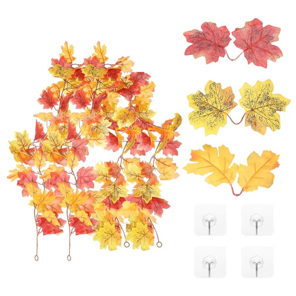 MECCANIXITY 2Pcs Fall Maple Leaf Garland,5.9Ft Hanging Vine Fall Lawn