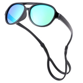 COASION Baby Polarized Sunglasses Flexible Rubber Shades with Adjustable Strap for Infant Toddler Boys Girls Ages 0-24 Months (Black/Green Mirror)