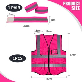 1 Stück Reflektierende Weste, 1 Paar Reflektierender Armbänder, Klassische Sicherheitswarnweste, Sicherheitsweste Mit Tasche, Rote Kleidungsdekoration Von Rose Red