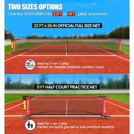 BAGAIL Portable Pickleball Net Set with Wheels, 22 FT Regulation Size & 11 FT Half Court Size 2-in-1 Pickle Ball Net with Ball Collector, Carry Bag, Easy Setup for Outdoor Indoor Driveway - Red