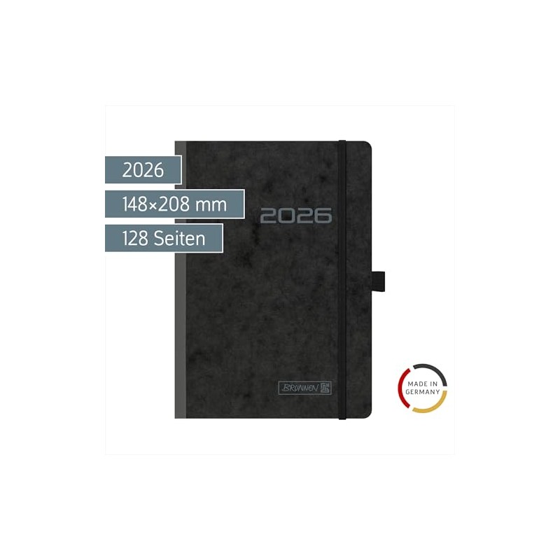 BRUNNEN Book Calendar Model 796 2026 | A5, Cardboard, Black