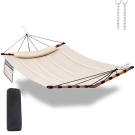 TegerDeger 12FT 2 Person Hammock Large Hammock 450LB Capacity with V Shaped Hardwood Spreader Bar & Nylon Rope for Outside, Patio, Garden, Backyard, Beach, Poolside - Coffee Stripes