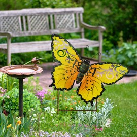 K KILIPES 18.5 Inch Metal Butterfly Garden Stake Outdoor Decorative Stakes Butterfly Decor Whimsical Butterfly Stake Yard Art Ornaments (Yellow)