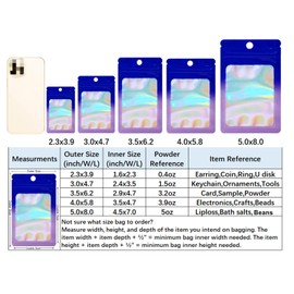 100 Pack Resealable Mylar Bags Holographic Ziplock Packaging Bags for Small Business Cards Lash Jewelry Sample Storage