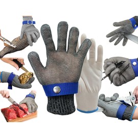 Litex Level 9 Stainless Steel Mesh Metal Glove,2PCS Food Grade Cut-proof Safety Work Glove,Adjustable Wrist Knife Cutting Mitten (Large 2PCS)
