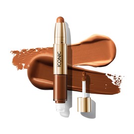 ICONIC LONDON Radiant Concealer & Brightening Duo | Creamy Liquid + Brightening Crayon Dual Ended Concealer, Cruelty Free, Vegan Makeup (Golden Rich) 0.08 oz