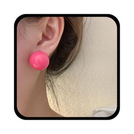 Enautoabs Vintage Candy Color Ball Earrings Mixed Round Imitation Pearl Earrings Multi Color Round Ball Earrings Large Ball Bead Stud Earrings Pink Ball Statement Earrings Jewelry for Women