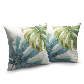 Kwlegh Monstera Palm Leaf Pillow Covers 18x18 Set of 2 Green Teal Tropical Throw Pillow Covers Botanical Plant Summer Pillow Case Double Sided Printing Cushion Case for Bedroom Couch Sofa