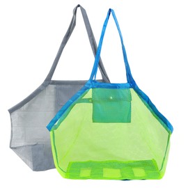 Amfrpar Pack of 2 Mesh Bag Sand Toy Bag Large Mesh Beach Bag Foldable Reusable Mesh Beach Bag Tidy Bag for Beach Water Toy Family Holiday
