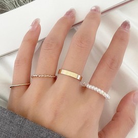 HUASAI Gold Pearl Rings for Women Stackable Pearl Ring Dainty Cute Pearl Ring Set Pearl Statement Ring Pearl Band Ring Pearl Beaded Ring Valentines Day Wedding Birthday Gifts for Girls(Gold)