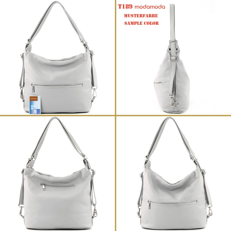 modamoda de - T189 Italian Women's Backpack Bag 2-in-1 Leather,