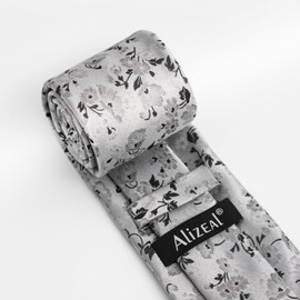 Alizeal Mens Floral Patterned Tie with Pocket Square Stylish Unique for Business Wedding Party Necktie Set, Gray