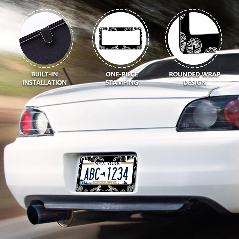 HCSS Black and White Snake Crawling License Plate Frame Aluminum