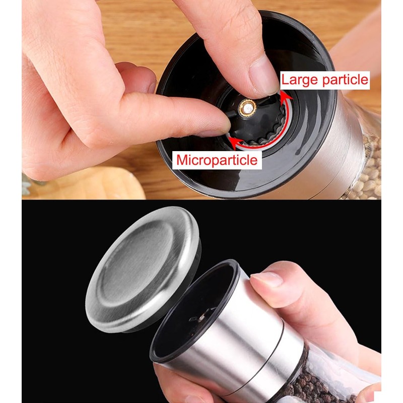 Kitchen Pepper Grinder, Clear Glass Pulverizer with Stainless Steel Cap