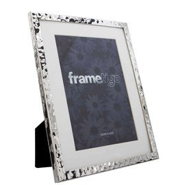 Frametigo Silver Plated Hammered White Mount Photo Frame - Fits Photo Size 5"x7" (13x18cm)