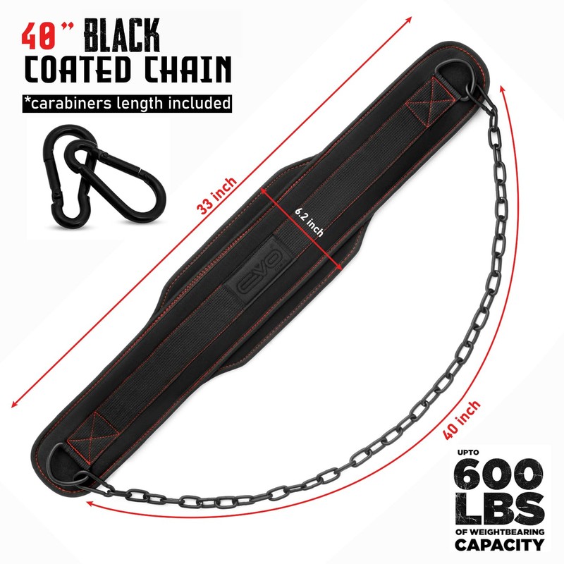 EvoFitness EVO Weightlifting dip belt Neoprene Gym Support Straps GEL