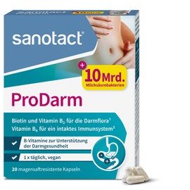 sanotact ProDarm • 10 billion lactic acid cultures + 3 bacterial strains for intestinal restoration • 20 capsules bacterial cultures as intestinal cleansing treatment • with vitamin B6, B2 + biotin